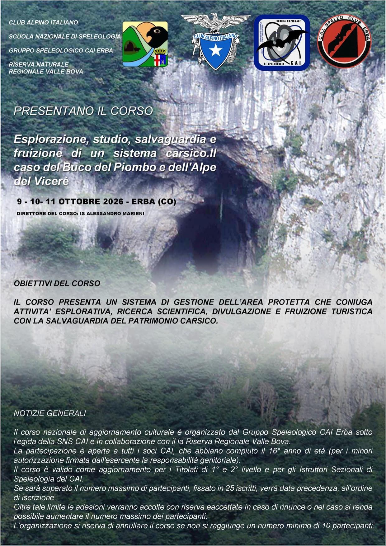 Corso nazionale di aggiornamento culturale Lombardia GSCAI Erba 2026 1 Gruppo Speleologico CAI Erba, SNS-CAI